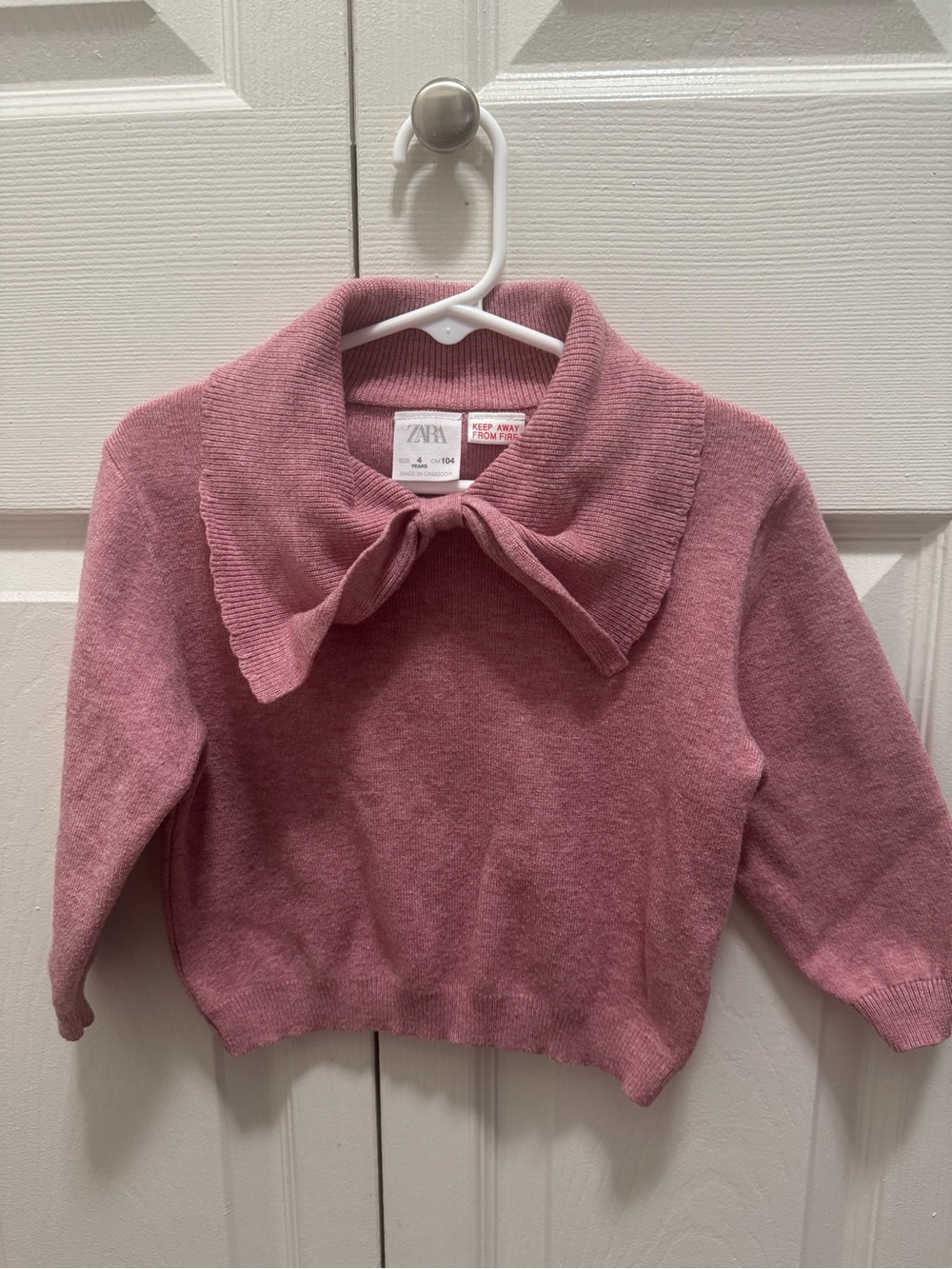 ZARA toddler girl Pink Knit Sweater with Bow Collar